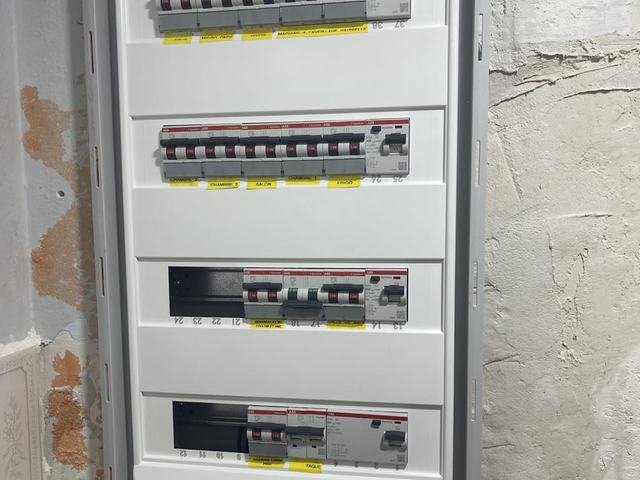 Tableau électrique dont chaque circuit est repéré et étiqueté